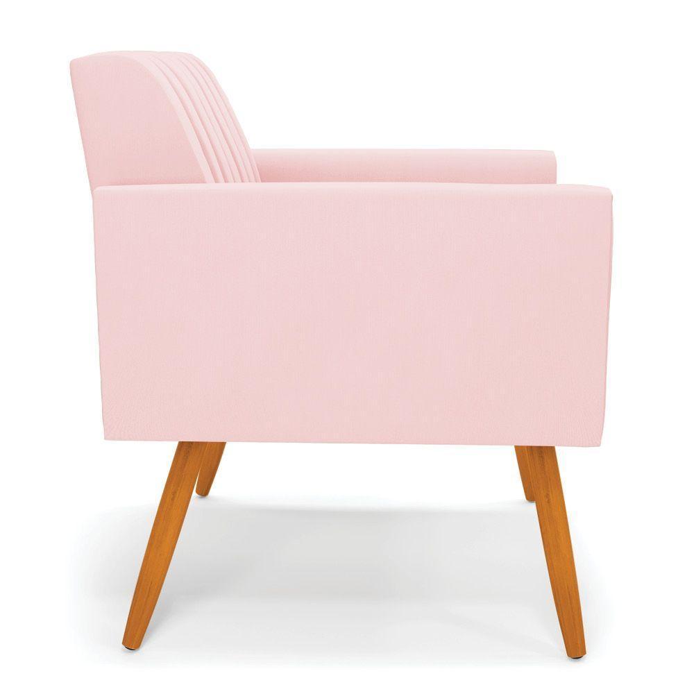 Kit 2 Poltronas Viena Gomada Suede Rosa Bebê Pés Palito Castanho - D'rossi - 6