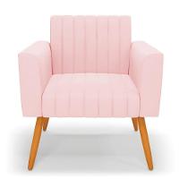 Kit 2 Poltronas Viena Gomada Suede Rosa Bebê Pés Palito Castanho - D'rossi - 7