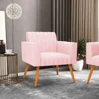 Kit 2 Poltronas Viena Gomada Suede Pés Palito Castanho - D'rossi Cor Rosa Bebê - 8