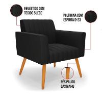 Kit 2 Poltronas Viena Gomada Suede Pés Palito Castanho - D'rossi Cor Preto