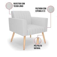 Kit 2 Poltronas Viena Gomada Linho Pés Palito Natural - D'rossi Cor A05 Cinza