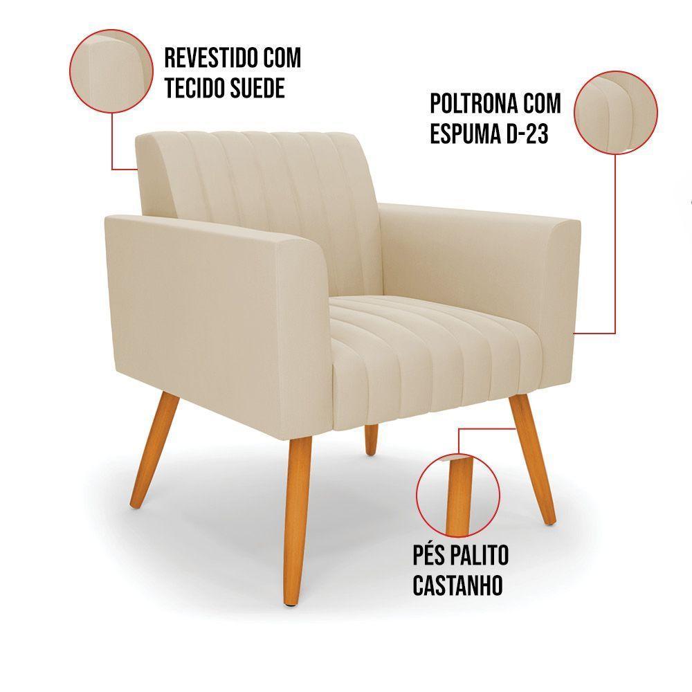Kit 2 Poltronas Viena Gomada Suede Pés Palito Castanho - D'rossi Cor Bege - 4