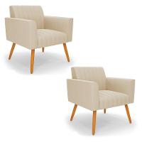 Kit 2 Poltronas Viena Gomada Suede Pés Palito Castanho - D'rossi Cor Bege - 1