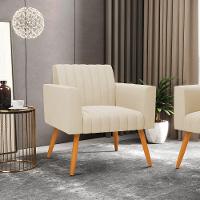 Kit 2 Poltronas Viena Gomada Suede Pés Palito Castanho - D'rossi Cor Bege - 8