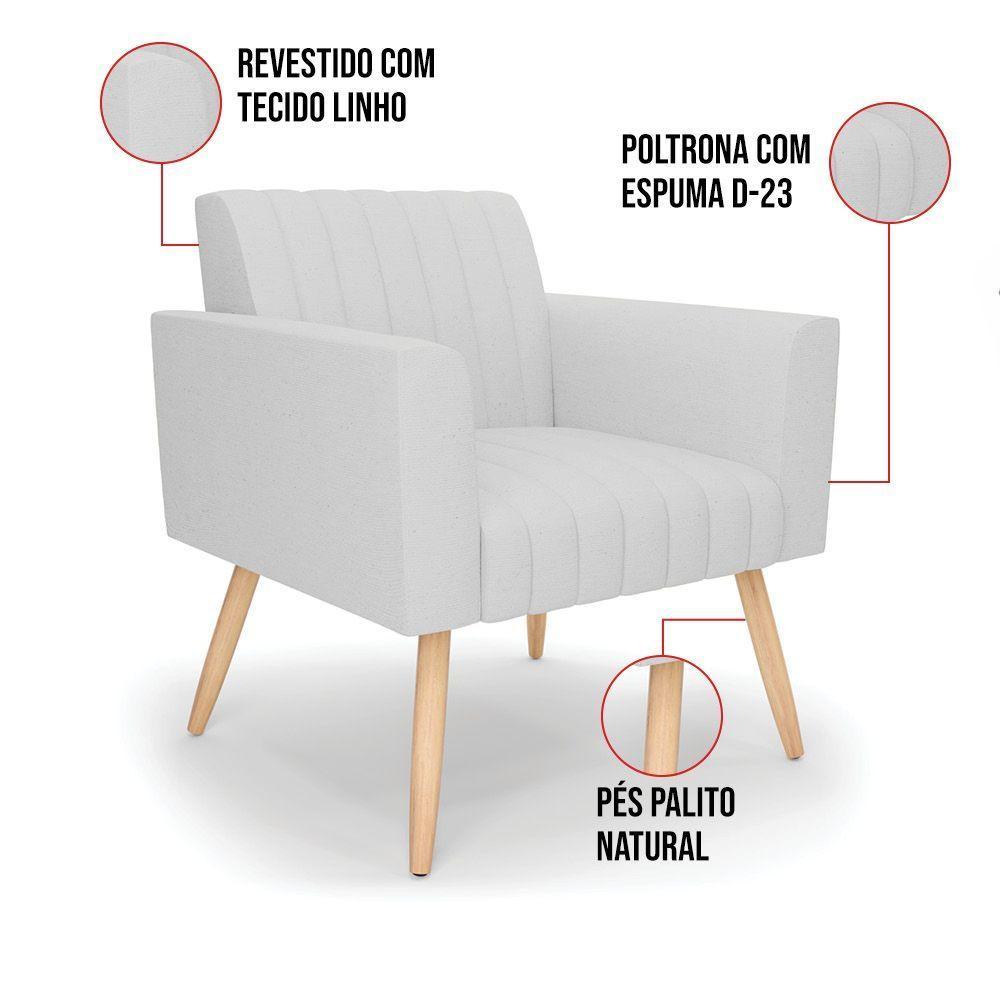Kit 2 Poltronas Viena Gomada Linho Cinza A05 Pés Palito Natural - D'rossi - 4