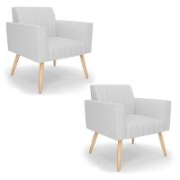 Kit 2 Poltronas Viena Gomada Linho Cinza A05 Pés Palito Natural - D'rossi - 1