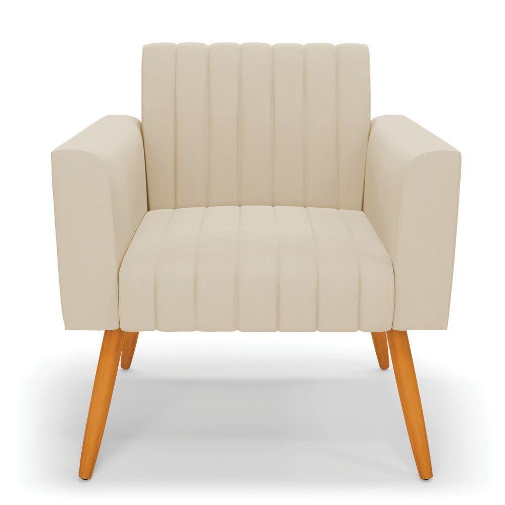 Kit 2 Poltronas Viena Gomada Suede Bege Pés Palito Castanho - D'rossi - 7