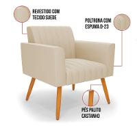 Kit 2 Poltronas Viena Gomada Suede Bege Pés Palito Castanho - D'rossi