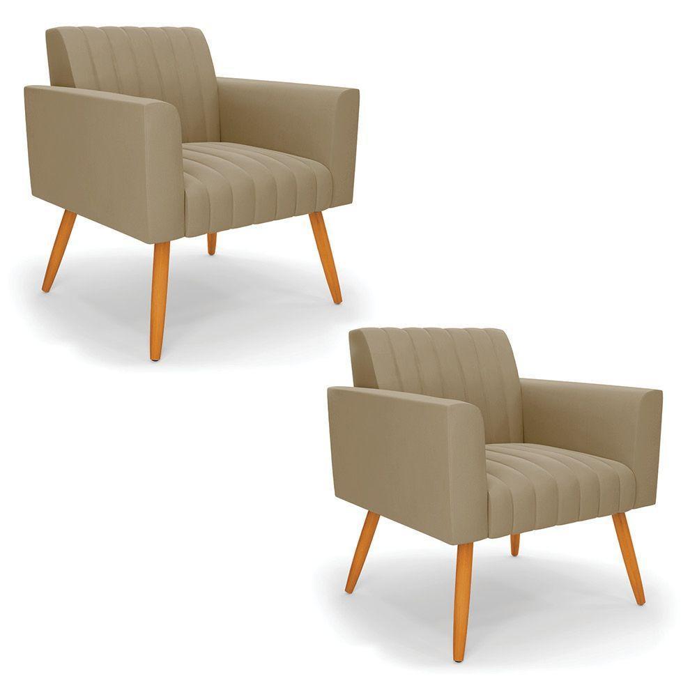 Kit 2 Poltronas Viena Gomada Suede Pés Palito Castanho - D'rossi Cor Marrom Rato - 1