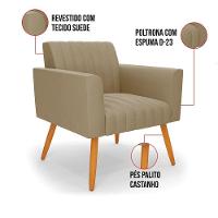 Kit 2 Poltronas Viena Gomada Suede Pés Palito Castanho - D'rossi Cor Marrom Rato