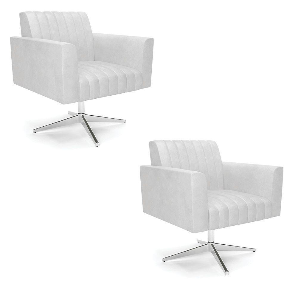 Kit 2 Poltronas Giratória Viena Gomada Corano Branco Base Cromada - D'rossi - 1
