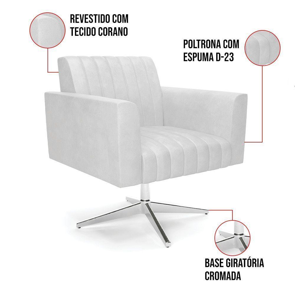 Kit 2 Poltronas Giratória Viena Gomada Corano Branco Base Cromada - D'rossi - 3