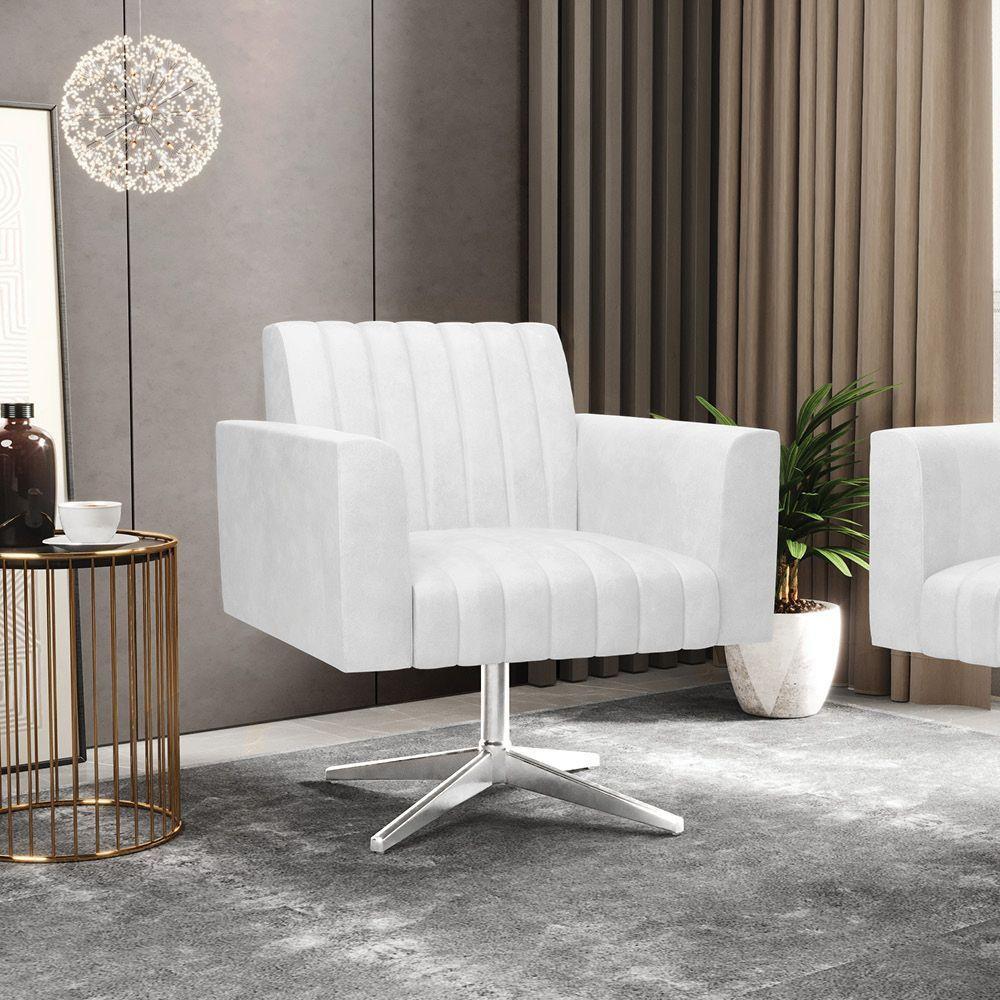 Kit 2 Poltronas Giratória Viena Gomada Corano Branco Base Cromada - D'rossi - 7