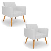 Kit 2 Poltronas Viena Gomada Linho Cinza A05 Pés Palito Castanho - D'rossi - 1