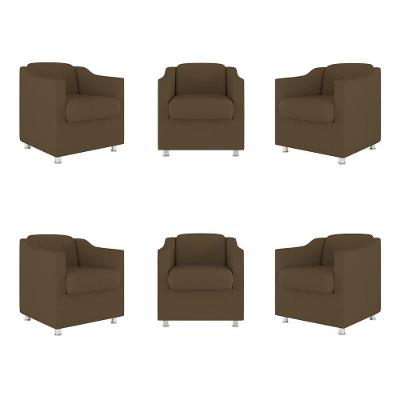 Kit 6 Poltronas Decorativas Tilla Para Sala De Espera Suede Marrom Balaqui Decor
