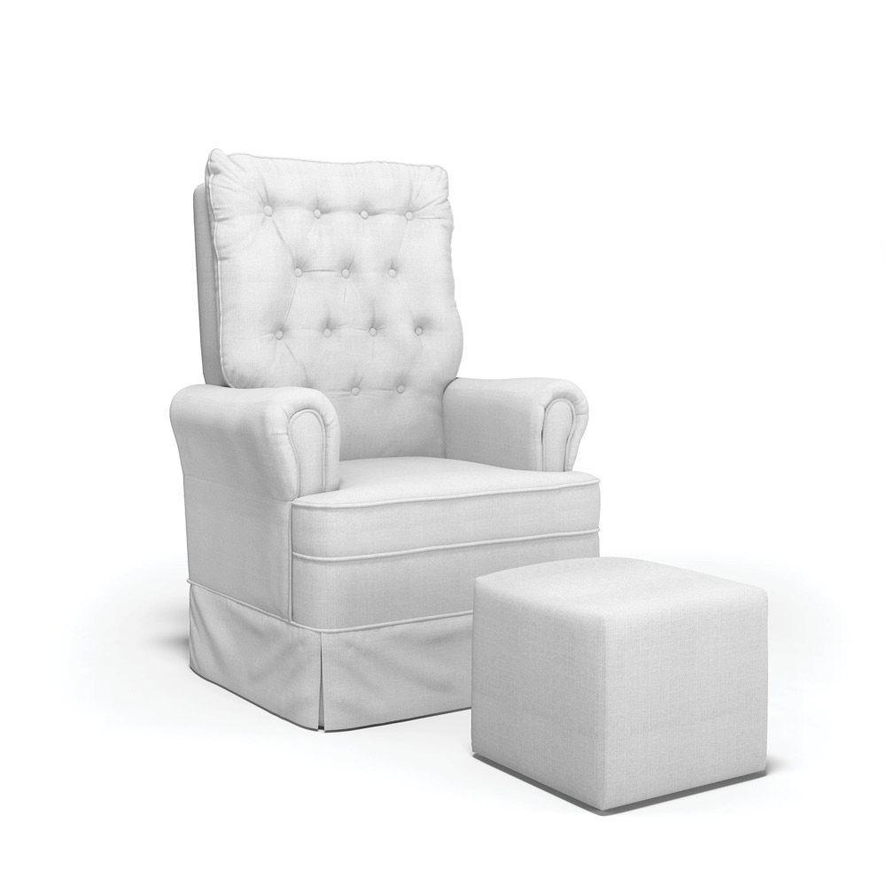 Poltrona De Amamentação Com Balanço E Puff Laura Linho Cinza Grosso Tc187 Base De Madeira - D'rossi - 1