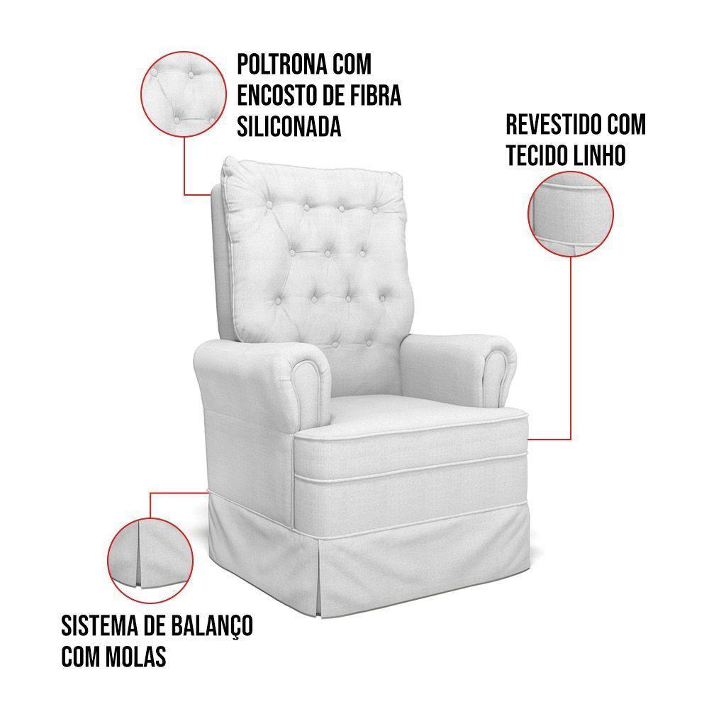 Poltrona De Amamentação Com Balanço E Puff Laura Linho Cinza Grosso Tc187 Base De Madeira - D'rossi - 4