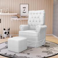 Poltrona De Amamentação Com Balanço E Puff Laura Linho Cinza Grosso Tc187 Base De Madeira - D'rossi - 14