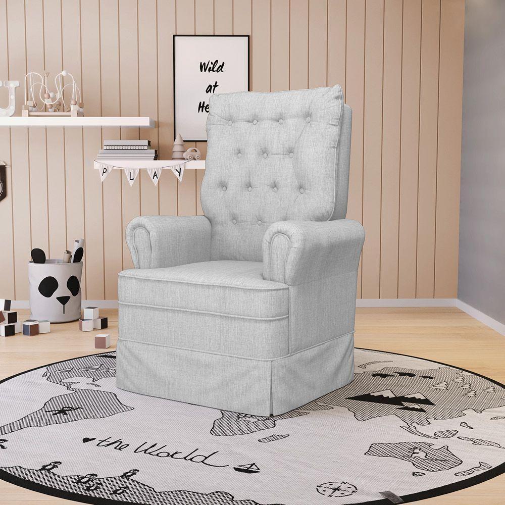 Poltrona De Amamentação Com Balanço Laura Linho Base De Madeira - D'rossi Cor Cinza - 7