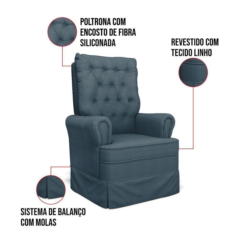 Poltrona De Amamentação Com Balanço Laura Linho Base De Madeira - D'rossi Cor Azul - 3