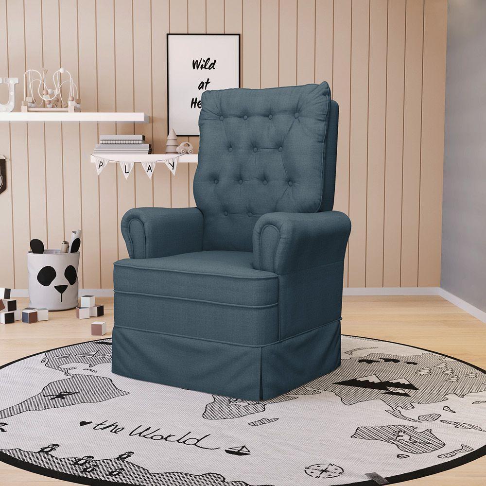 Poltrona De Amamentação Com Balanço Laura Linho Base De Madeira - D'rossi Cor Azul - 7