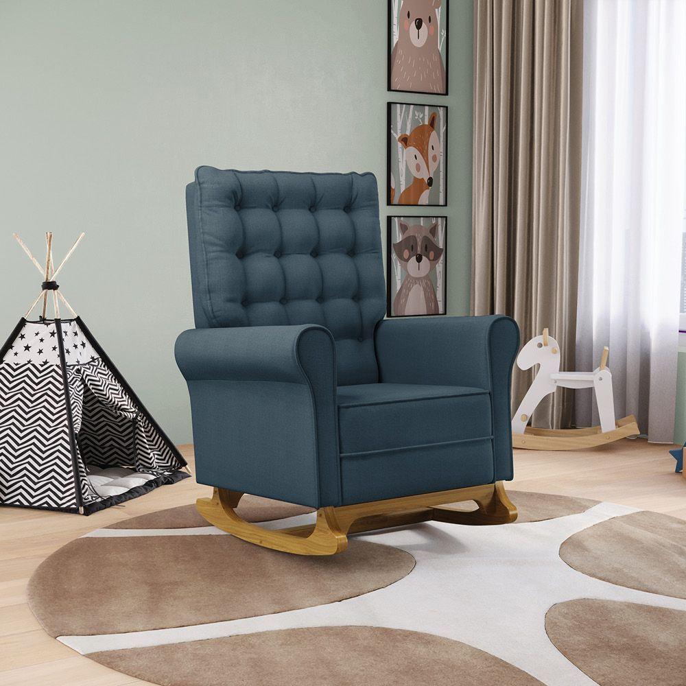Poltrona De Amamentação Com Balanço Laura Linho Azul Tc195 Base De Madeira D'rossi - 7