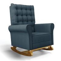 Poltrona De Amamentação Com Balanço Laura Linho Azul Tc195 Base De Madeira D'rossi - 1