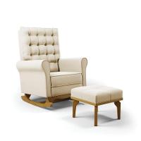 Poltrona De Amamentação Com Balanço E Puff Manu Veludo Base De Madeira - D'rossi Cor Bege - 1