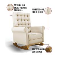 Poltrona De Amamentação Com Balanço E Puff Manu Veludo Base De Madeira - D'rossi Cor Bege