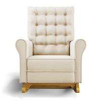 Poltrona De Amamentação Com Balanço E Puff Manu Veludo Base De Madeira - D'rossi Cor Bege - 7