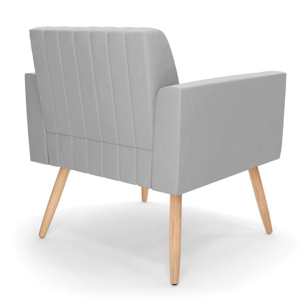 Kit 2 Poltronas Viena Gomada Suede Pés Palito Natural - D'rossi Cor Cinza - 5