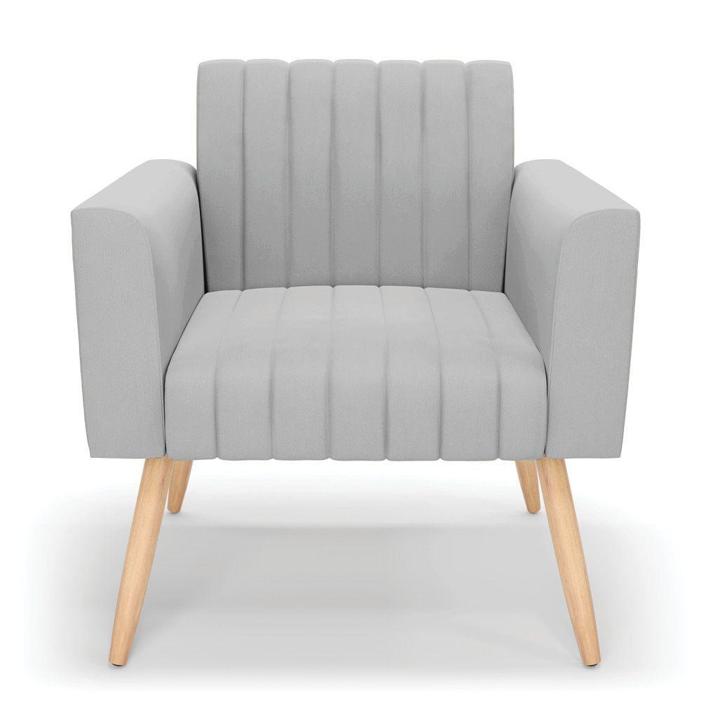 Kit 2 Poltronas Viena Gomada Suede Pés Palito Natural - D'rossi Cor Cinza - 7