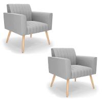 Kit 2 Poltronas Viena Gomada Suede Pés Palito Natural - D'rossi Cor Cinza - 1