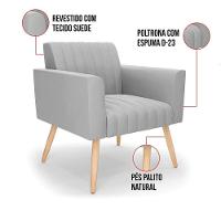 Kit 2 Poltronas Viena Gomada Suede Pés Palito Natural - D'rossi Cor Cinza