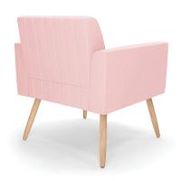 Kit 2 Poltronas Viena Gomada Suede Pés Palito Natural - D'rossi Cor Rosa Bebê - 5