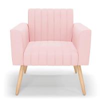 Kit 2 Poltronas Viena Gomada Suede Pés Palito Natural - D'rossi Cor Rosa Bebê - 7