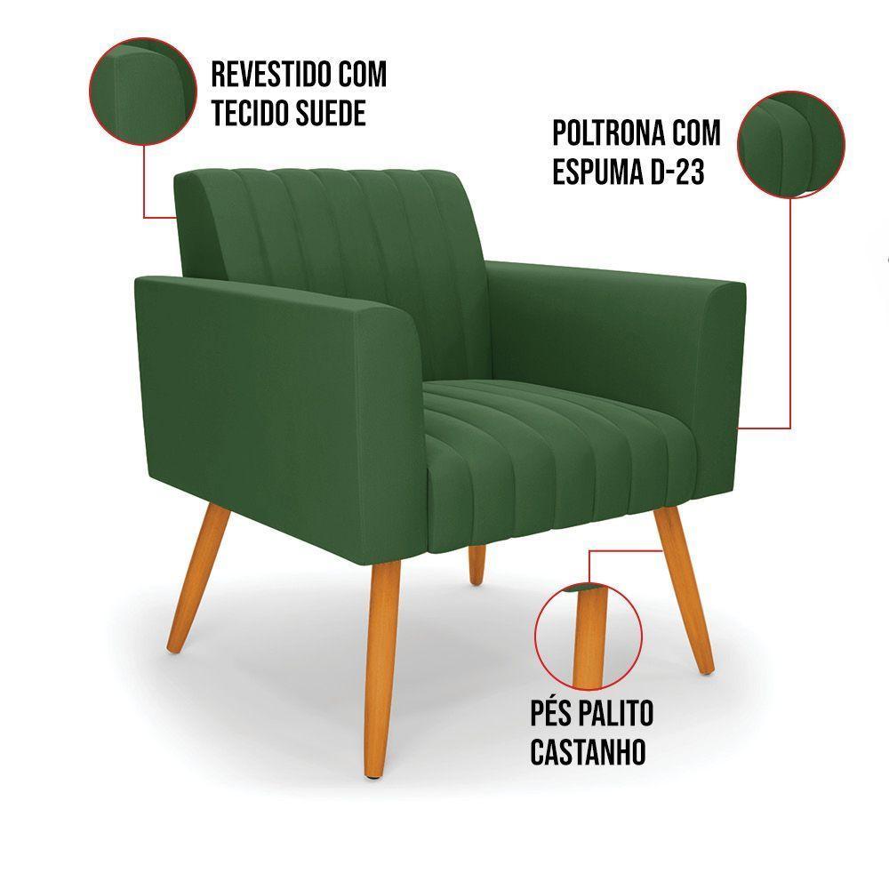 Kit 2 Poltronas Viena Gomada Suede Pés Palito Castanho - D'rossi Cor Verde - 4
