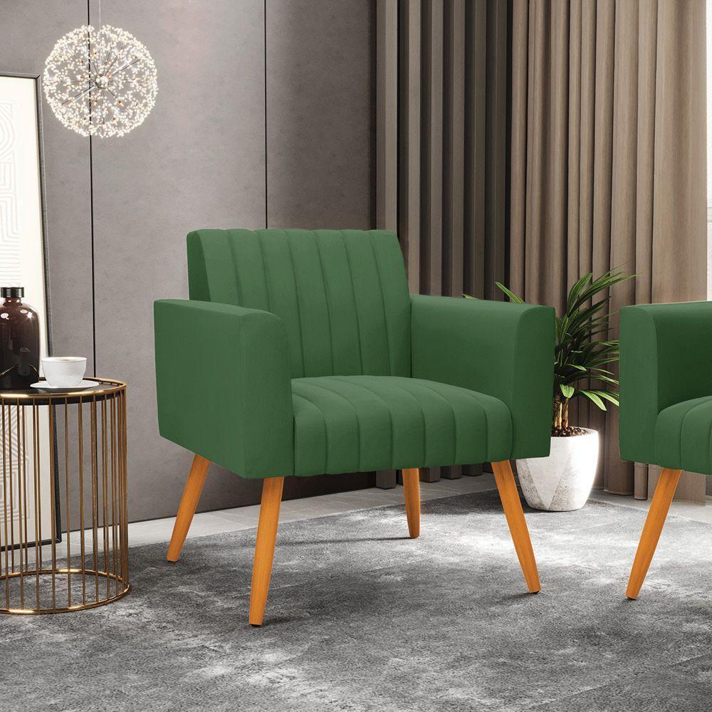 Kit 2 Poltronas Viena Gomada Suede Pés Palito Castanho - D'rossi Cor Verde - 8