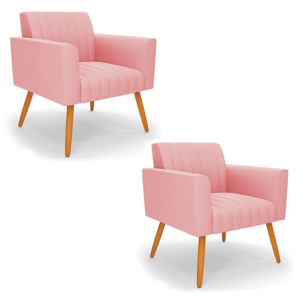 Kit 2 Poltronas Viena Gomada Suede Pés Palito Castanho - D'rossi Cor Rose - 1
