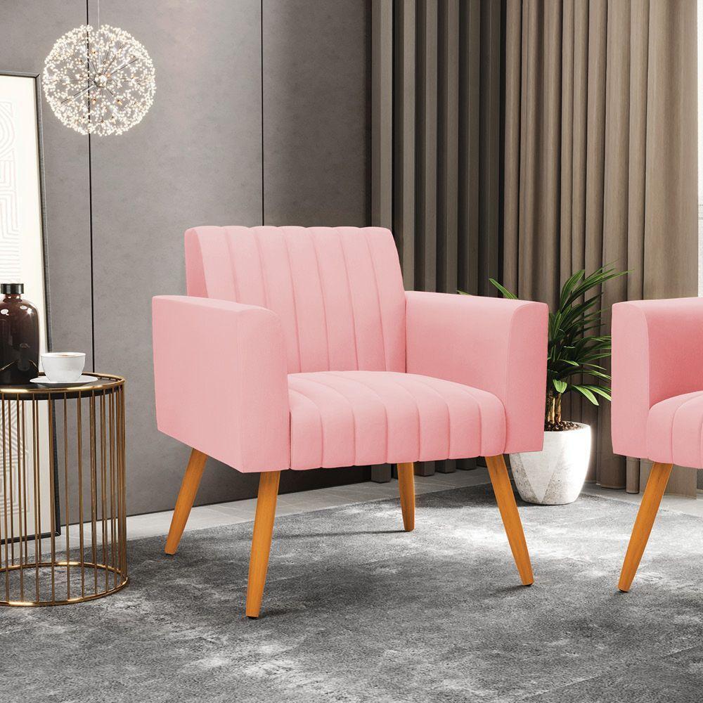 Kit 2 Poltronas Viena Gomada Suede Pés Palito Castanho - D'rossi Cor Rose - 11