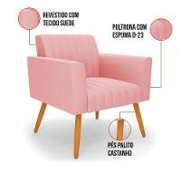 Kit 2 Poltronas Viena Gomada Suede Pés Palito Castanho - D'rossi Cor Rose - 6