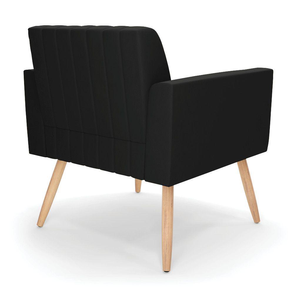 Kit 2 Poltronas Viena Gomada Suede Pés Palito Natural - D'rossi Cor Preto - 5