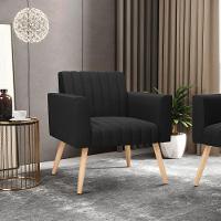 Kit 2 Poltronas Viena Gomada Suede Pés Palito Natural - D'rossi Cor Preto - 8