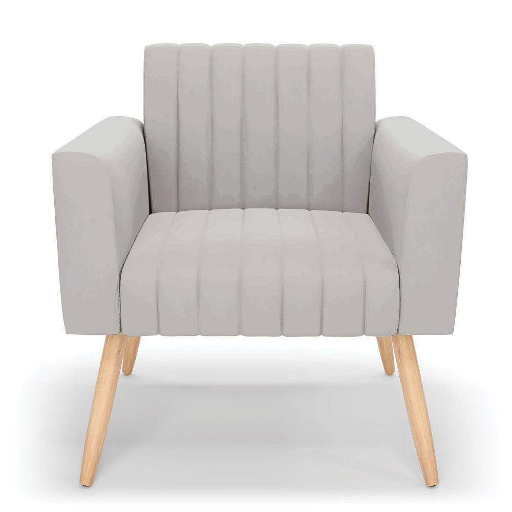 Kit 2 Poltronas Viena Gomada Veludo Cinza Pés Palito Natural - D'rossi - 6