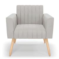 Kit 2 Poltronas Viena Gomada Veludo Cinza Pés Palito Natural - D'rossi - 6