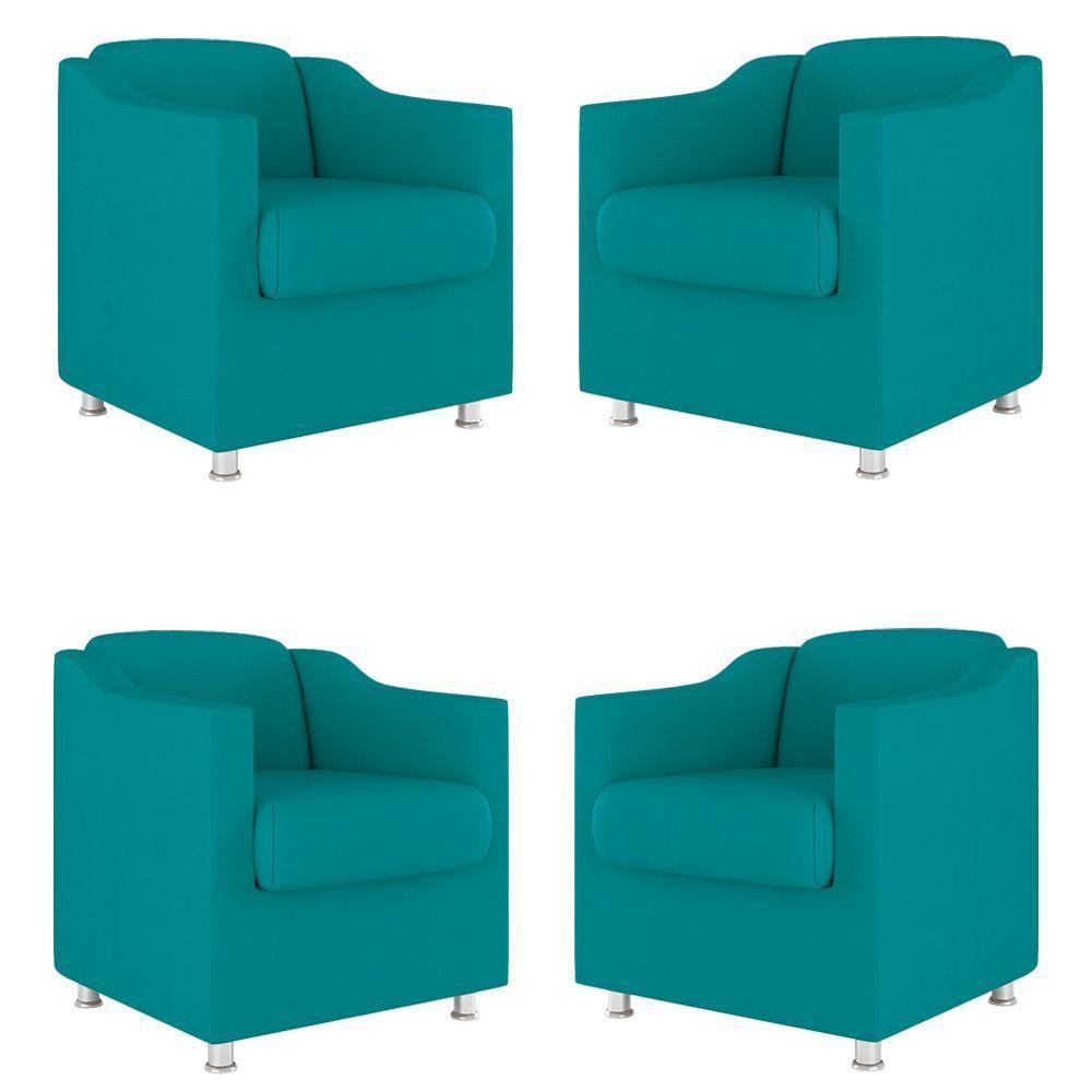 Kit 4 Poltronas Decorativas Clinica Sala Recepção Tecido Suede Cor:Azul Turquesa - 1