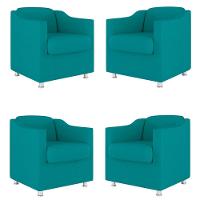 Kit 4 Poltronas Decorativas Clinica Sala Recepção Tecido Suede Cor:Azul Turquesa - 1
