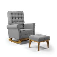 Poltrona De Amamentação Com Balanço E Puff Manu Veludo Base De Madeira - D'rossi Cor Cinza - 2