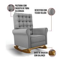 Poltrona De Amamentação Com Balanço E Puff Manu Veludo Base De Madeira - D'rossi Cor Cinza - 5
