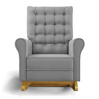 Poltrona De Amamentação Com Balanço E Puff Manu Veludo Base De Madeira - D'rossi Cor Cinza - 8